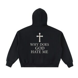 NEW Why Does God Hate Me Boxy Full Zip Fleece Lined Hoodie